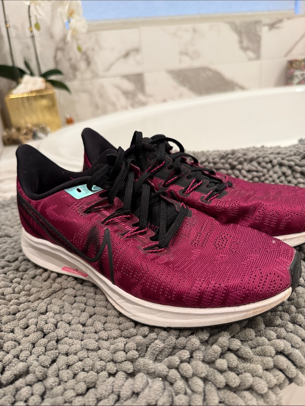 Nike Zoom - Women’s Athletic Shoes - Burgundy with Black and Teal Accent